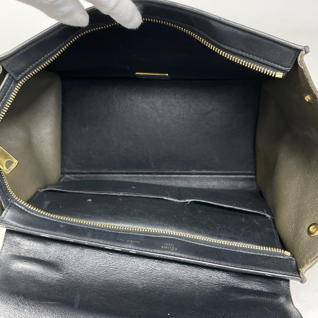 セリーヌ スモール トラペーズ 2WAY ショルダーバッグ ハンドバッグ レザー ブラック ホワイト レディース 【中古】brbag