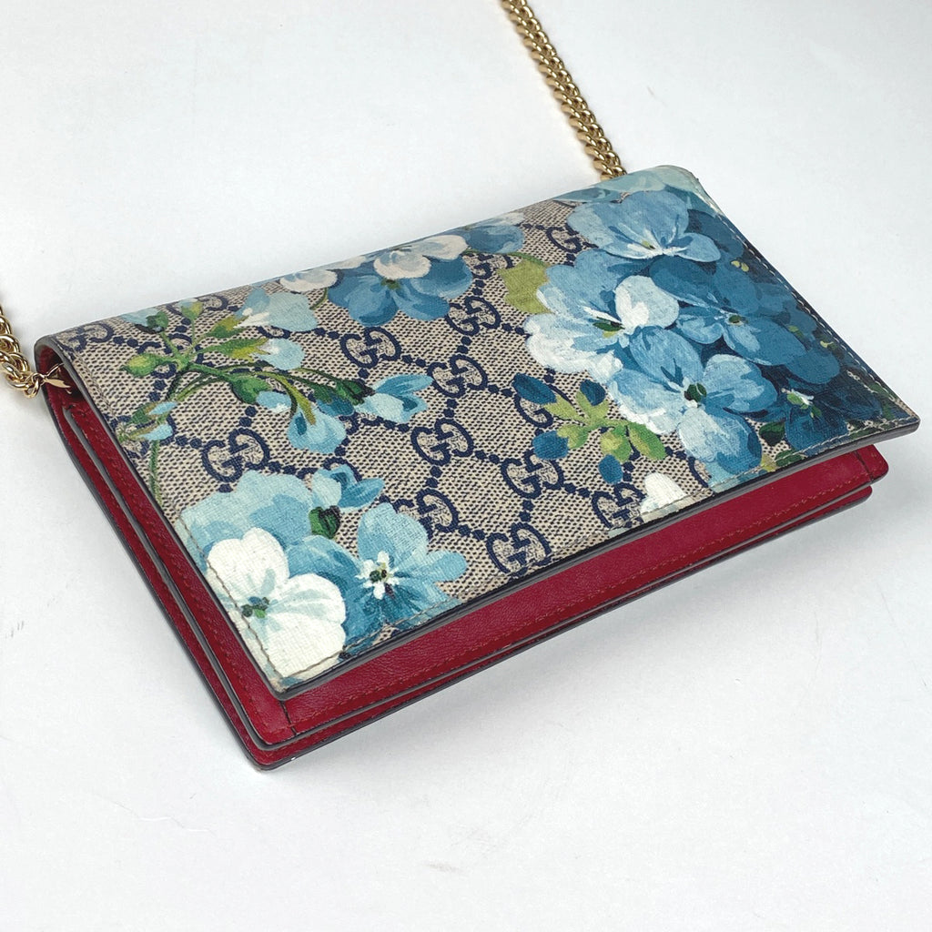 グッチ GGブルームス チェーン ウォレット 長財布 花柄 ショルダーバッグ チェーンウォレット コーティングキャンバス ベージュ ネイビー 402724 レディース 【中古】brbag