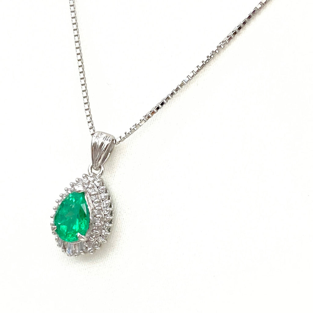 エメラルド デザインネックレス プラチナ ペンダント メレダイヤ ネックレス Pt900 Pt850 エメラルド レディース 【中古】nbjwl