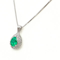 エメラルド デザインネックレス プラチナ ペンダント メレダイヤ ネックレス Pt900 Pt850 エメラルド レディース 【中古】nbjwl