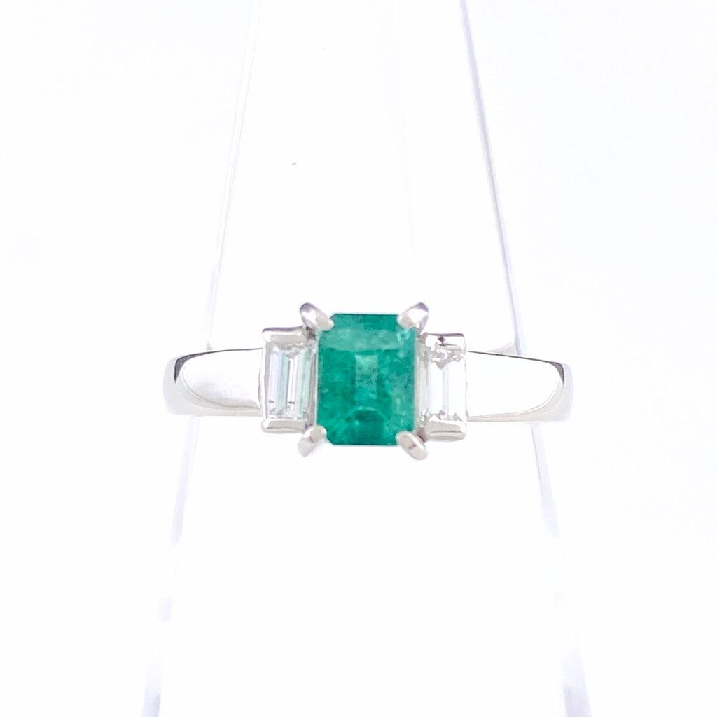 エメラルド デザインリング プラチナ 指輪 メレダイヤ リング 9号 Pt850 エメラルド ダイヤモンド レディース 【中古】nbjwl