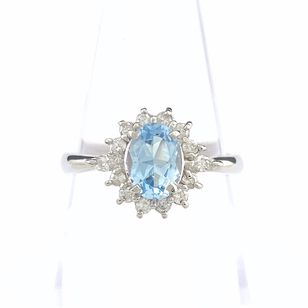 アクアマリン デザインリング プラチナ 指輪 メレダイヤ リング 11.5号 Pt900 アクアマリン ダイヤモンド レディース 【中古】nbjwl