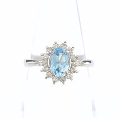 アクアマリン デザインリング プラチナ 指輪 メレダイヤ リング 11.5号 Pt900 アクアマリン ダイヤモンド レディース 【中古】nbjwl