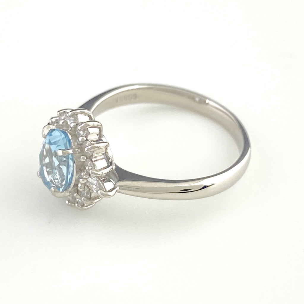 アクアマリン デザインリング プラチナ 指輪 メレダイヤ リング 11.5号 Pt900 アクアマリン ダイヤモンド レディース 【中古】nbjwl