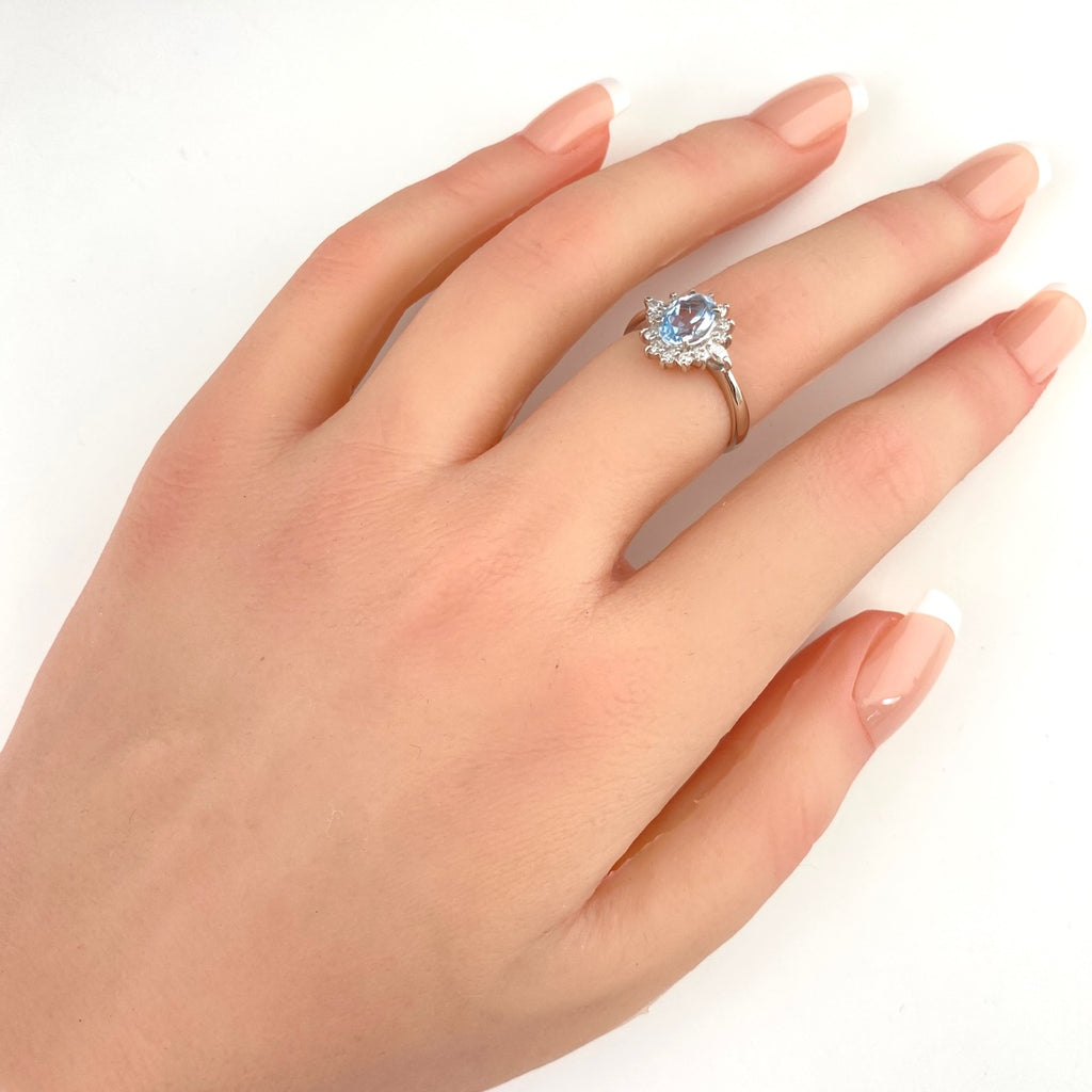 アクアマリン デザインリング プラチナ 指輪 メレダイヤ リング 11.5号 Pt900 アクアマリン ダイヤモンド レディース 【中古】nbjwl