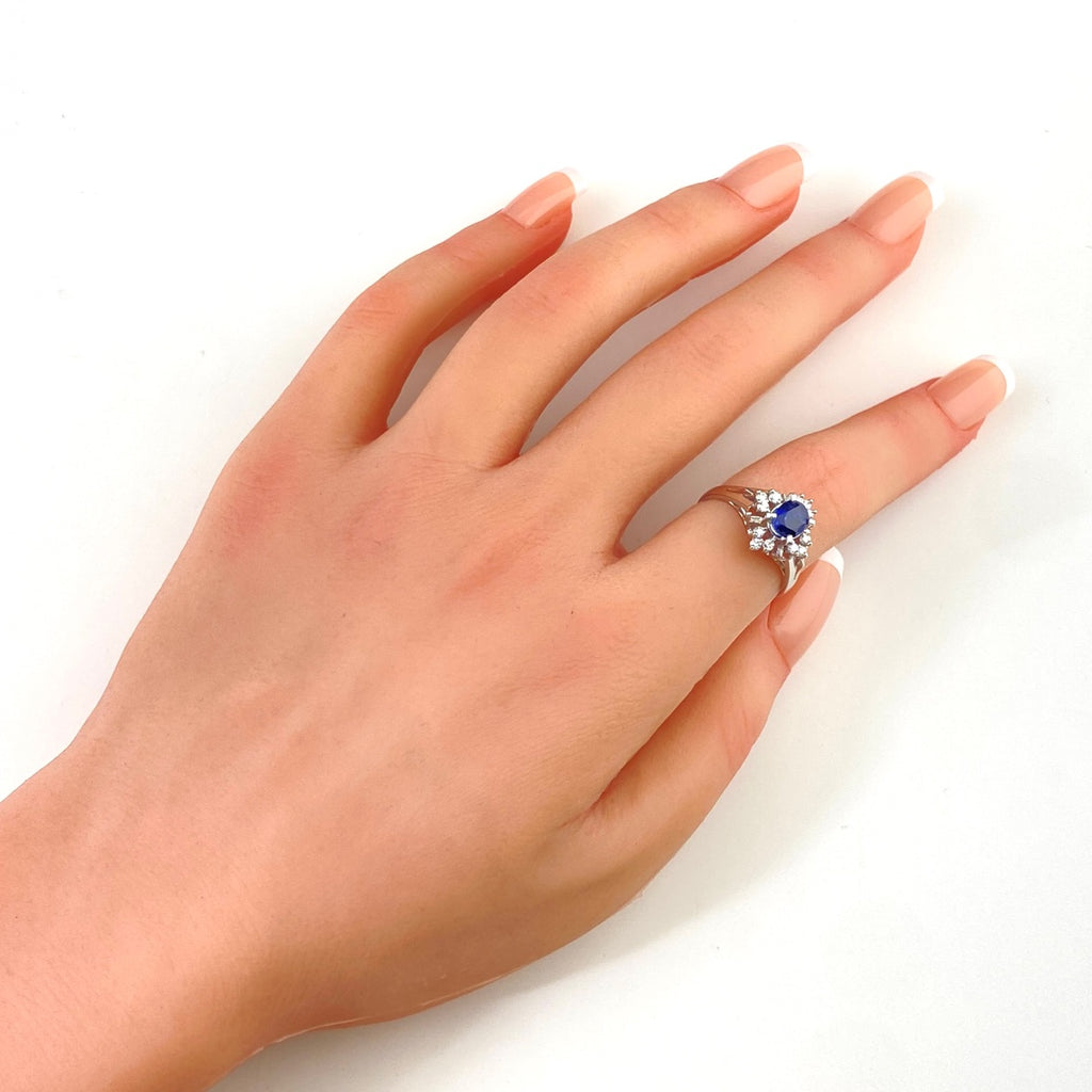 サファイア デザインリング プラチナ 指輪 メレダイヤ リング 12号 Pt900 サファイア ダイヤモンド レディース 【中古】nbjwl