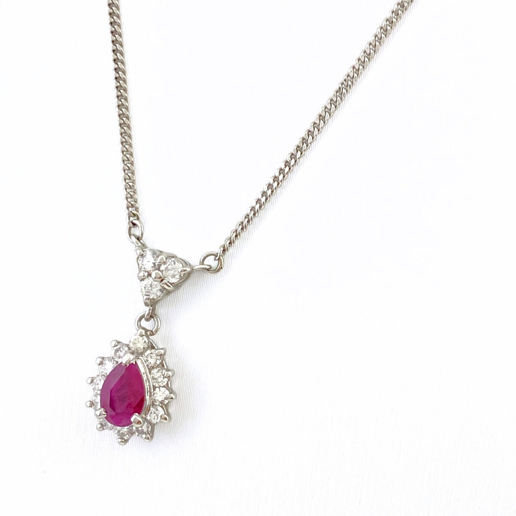 ルビー デザインネックレス プラチナ ペンダント メレダイヤ ネックレス Pt900 ルビー ダイヤモンド レディース 【中古】nbjwl