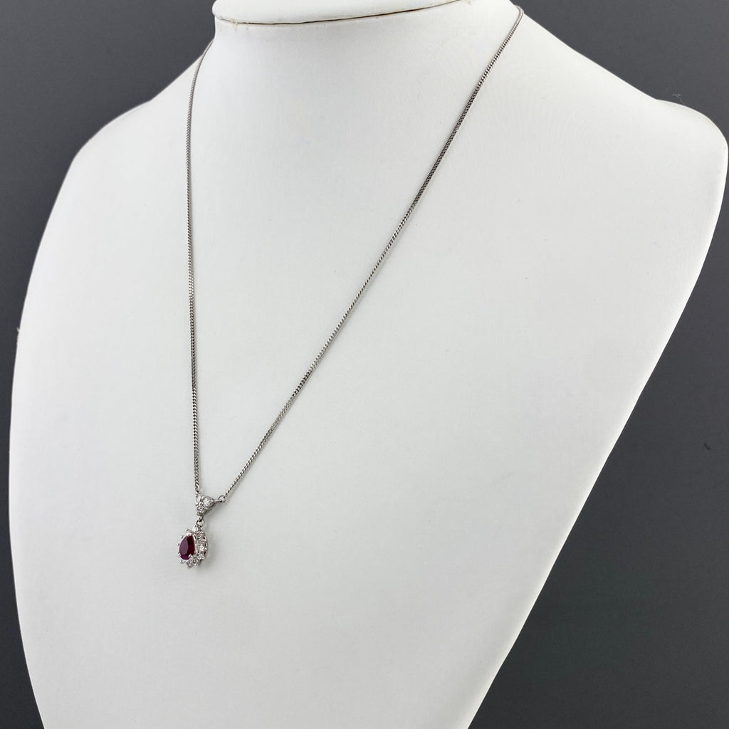 ルビー デザインネックレス プラチナ ペンダント メレダイヤ ネックレス Pt900 ルビー ダイヤモンド レディース 【中古】nbjwl
