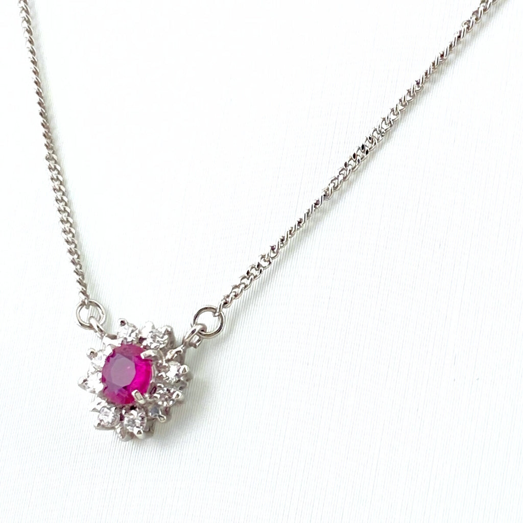 ルビー デザインネックレス プラチナ ペンダント メレダイヤ ネックレス Pt850 ルビー ダイヤモンド レディース 【中古】nbjwl