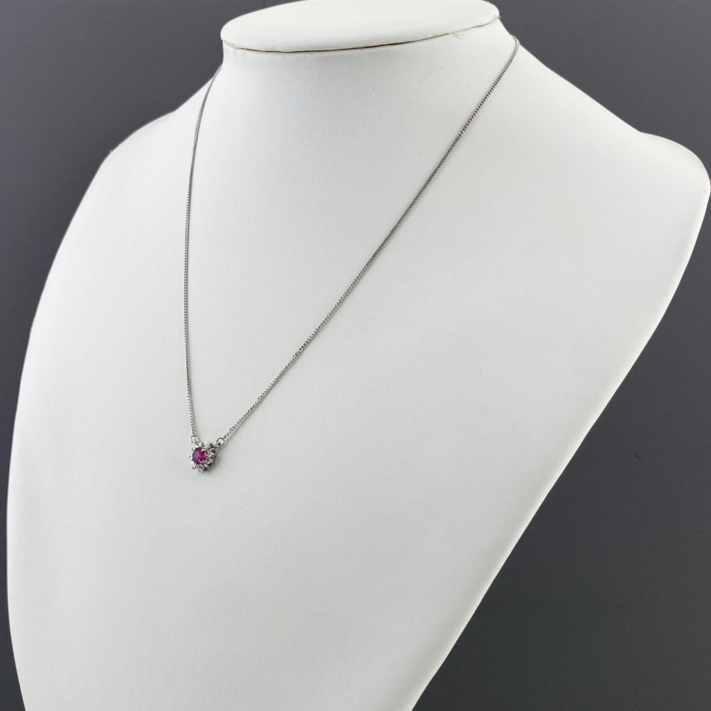 ルビー デザインネックレス プラチナ ペンダント メレダイヤ ネックレス Pt850 ルビー ダイヤモンド レディース 【中古】nbjwl