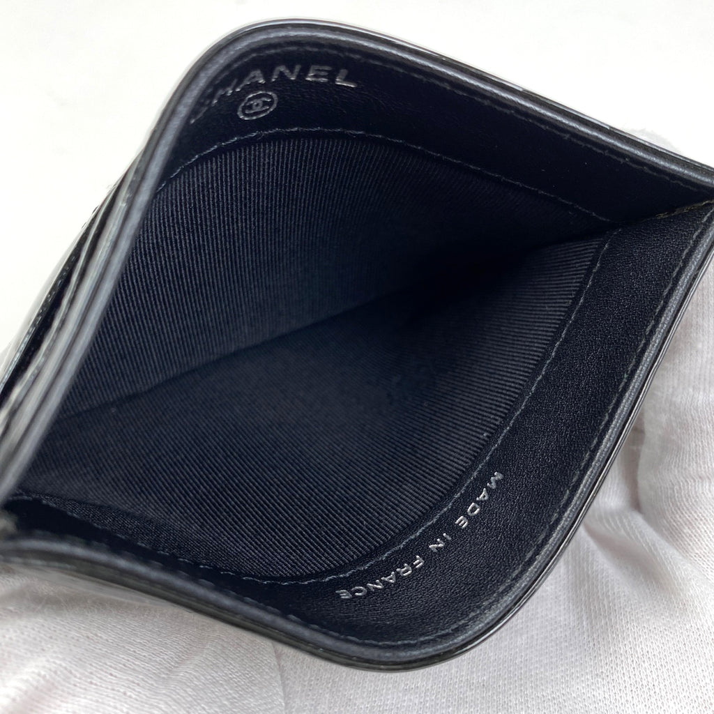 シャネル ココマーク カードケース エナメル マトラッセ カードケース パテントレザー ブラック レディース 【中古】brbag