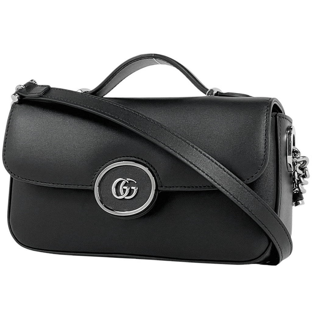 グッチ プチGG ショルダーバッグ GGマーモント ダブルG ショルダーバッグ レザー ブラック 739722 レディース 【中古】brbag