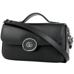 グッチ プチGG ショルダーバッグ GGマーモント ダブルG ショルダーバッグ レザー ブラック 739722 レディース 【中古】brbag