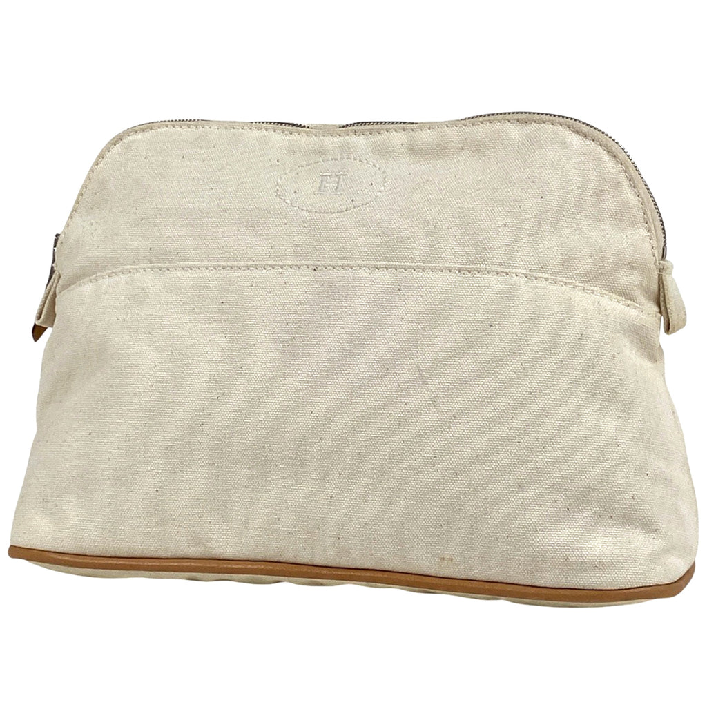 エルメス ボリード ポーチ MM メイクポーチ 小物入れ Hロゴ 化粧ポーチ キャンバス ホワイト レディース 【中古】brbag