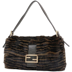 フェンディ ズッカロゴ マンマバゲット ハンドバッグ 肩掛け ワンショルダー ファー ショルダーバッグ レザー ブラウン 8BR000 レディース 【中古】brbag