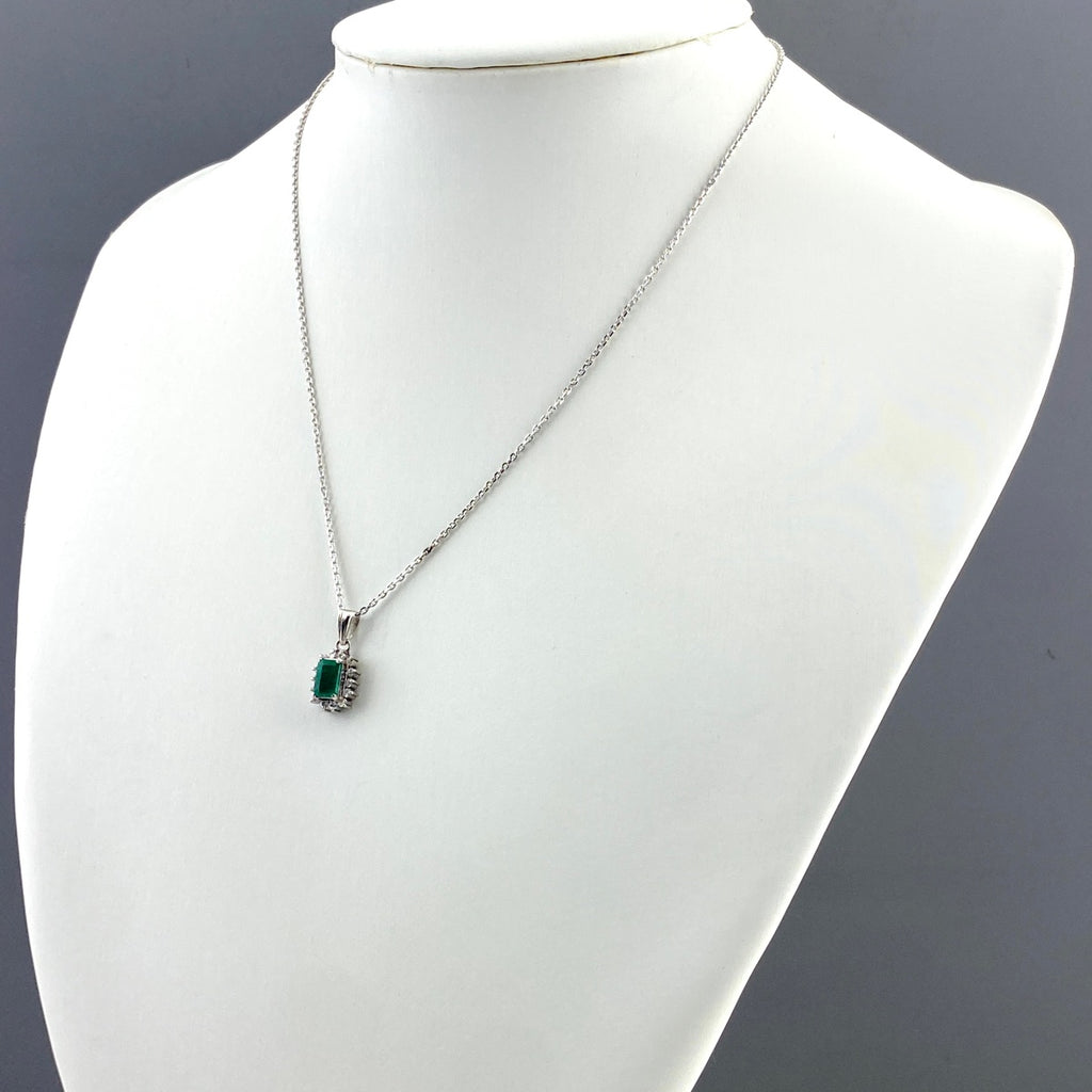 エメラルド デザインネックレス プラチナ メレダイヤ ネックレス Pt900 Pt850 エメラルド レディース 【中古】nbjwl