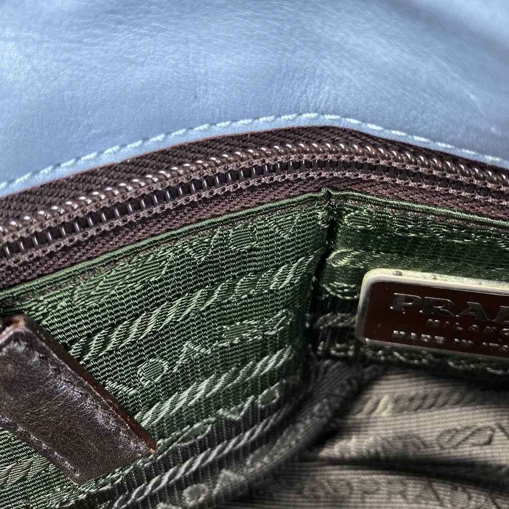 プラダ ロゴ ショルダーバッグ 肩掛け ショルダーバッグ レザー ライトブルー ブラウン レディース 【中古】brbag