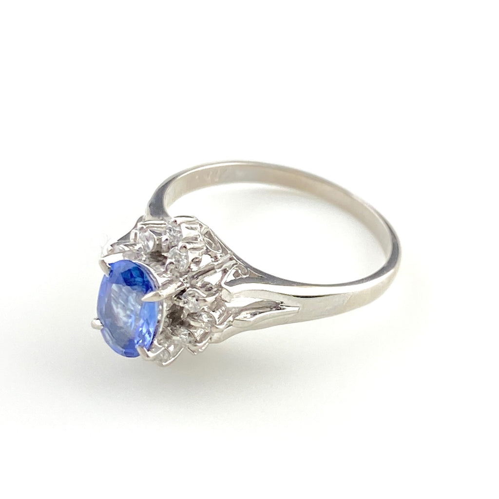 サファイア デザインリング プラチナ メレダイヤ 指輪 リング 12号 Pt900 サファイア ダイヤモンド レディース 【中古】nbjwl