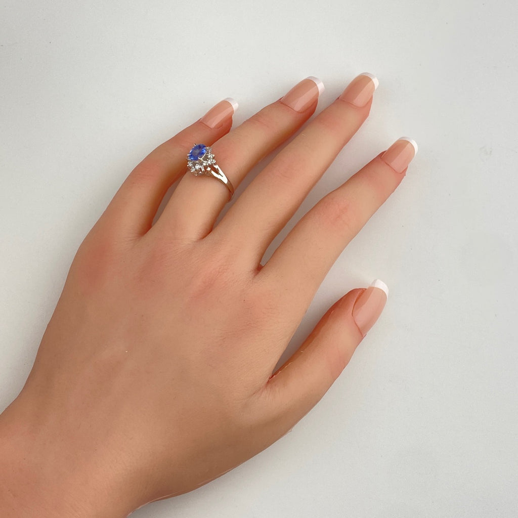 サファイア デザインリング プラチナ メレダイヤ 指輪 リング 12号 Pt900 サファイア ダイヤモンド レディース 【中古】nbjwl