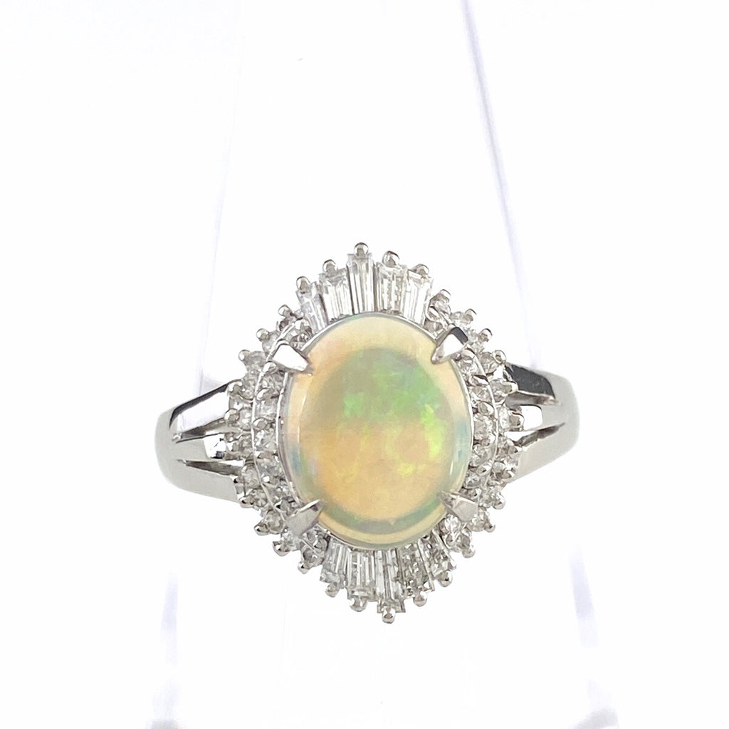 オパール デザインリング プラチナ 指輪 メレダイヤ リング 17号 Pt900 オパール ダイヤモンド レディース 【中古】nbjwl