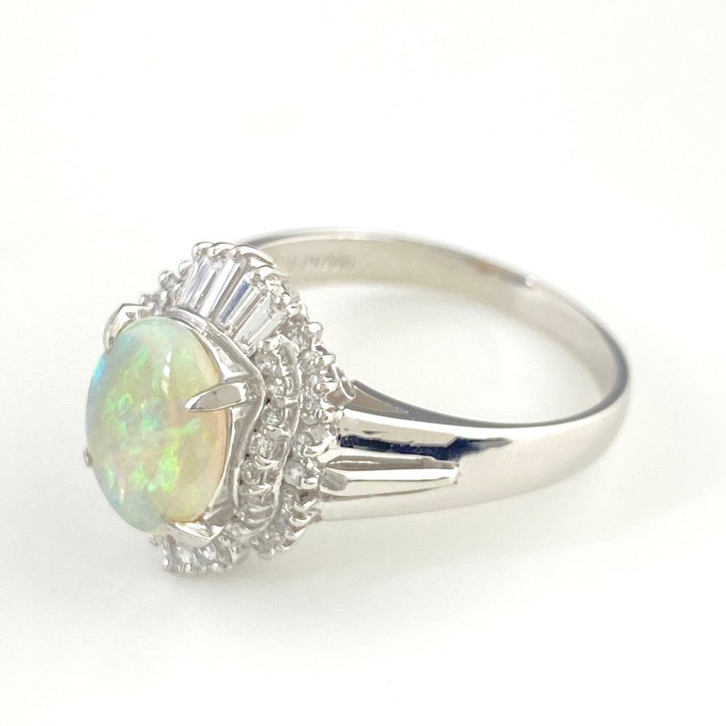 オパール デザインリング プラチナ 指輪 メレダイヤ リング 17号 Pt900 オパール ダイヤモンド レディース 【中古】nbjwl