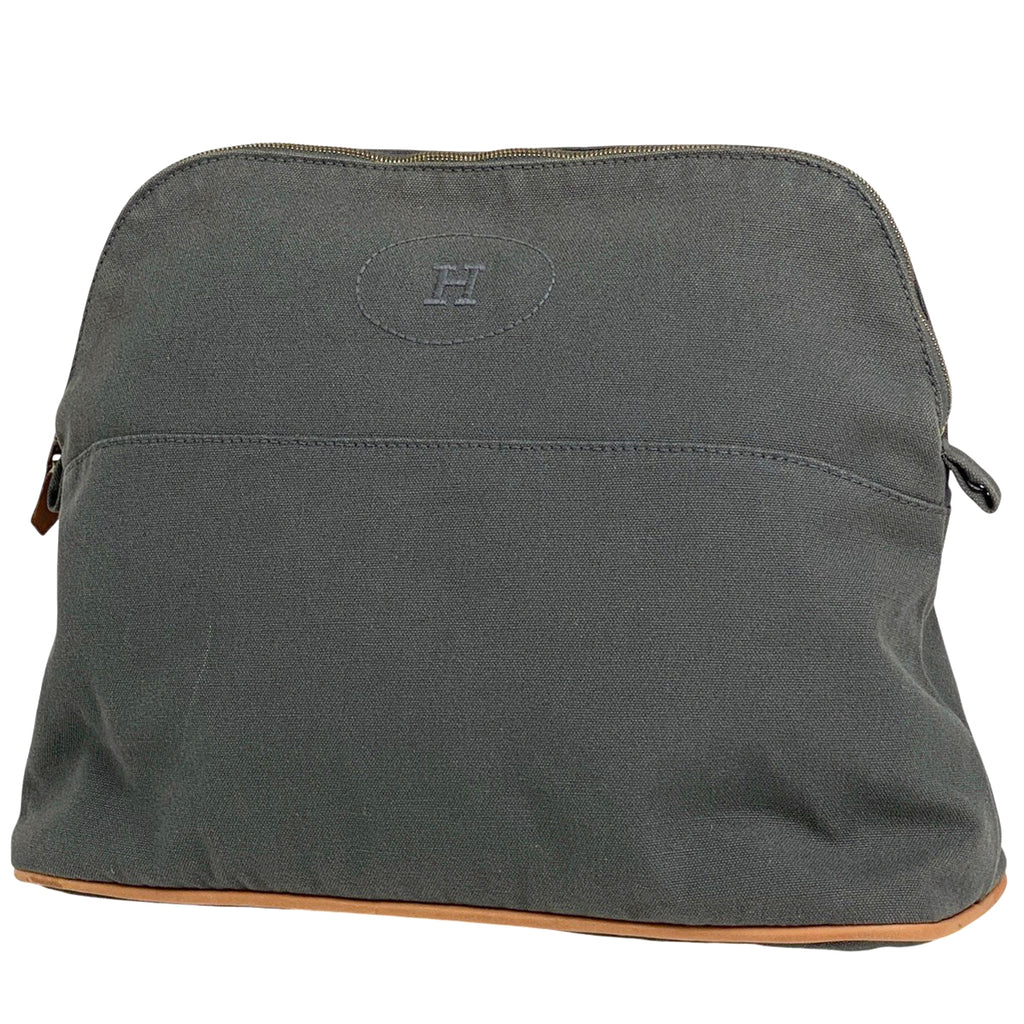 エルメス ボリード ポーチ GM Hロゴ トラベルポーチ 化粧ポーチ キャンバス グレー レディース 【中古】brbag