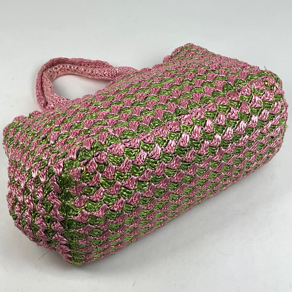 プラダ ロゴプレート トートバッグ ハンドバッグ かごバッグ トートバッグ ラフィア ピンク グリーン BN2303 レディース 【中古】brbag