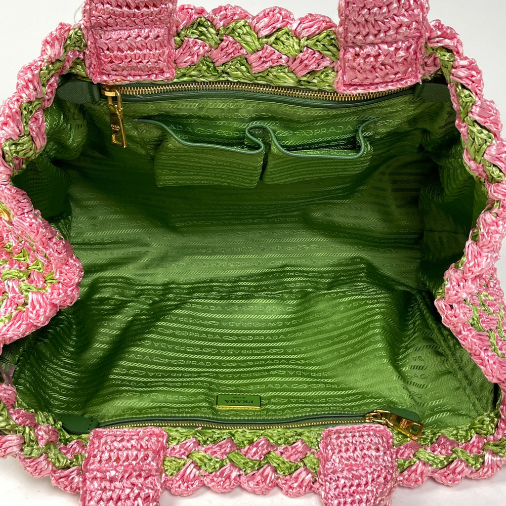 プラダ ロゴプレート トートバッグ ハンドバッグ かごバッグ トートバッグ ラフィア ピンク グリーン BN2303 レディース 【中古】brbag