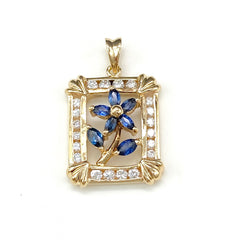 フラワーモチーフ ペンダントトップ YG イエローゴールド サファイア メレダイヤ ペンダントトップ K18 サファイア ダイヤモンド レディース 【中古】nbjwl