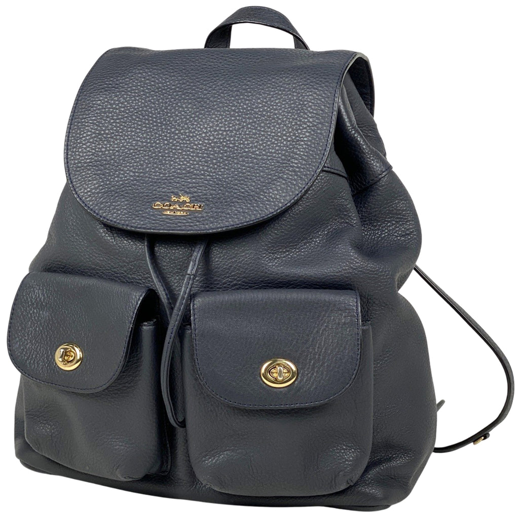 コーチ ロゴ リュックサック バックパック デイパック リュック レザー ネイビー F37410 レディース 【中古】brbag