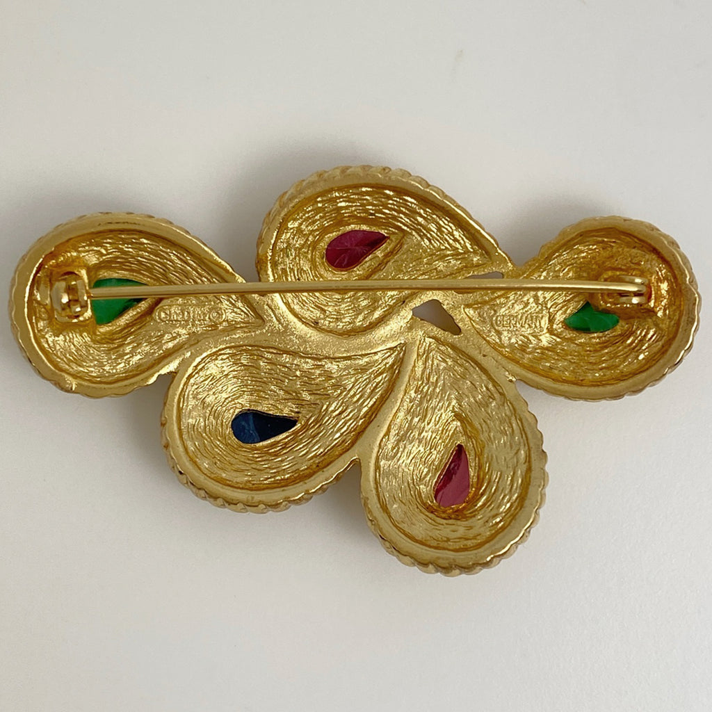 クリスチャンディオール カラーストーン ブローチ ドロップ ブローチ GP ラインストーン ゴールド レディース 【中古】bracc