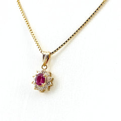 ルビー デザインネックレス YG イエローゴールド ペンダント メレダイヤ ネックレス K18 750 ルビー レディース 【中古】nbjwl