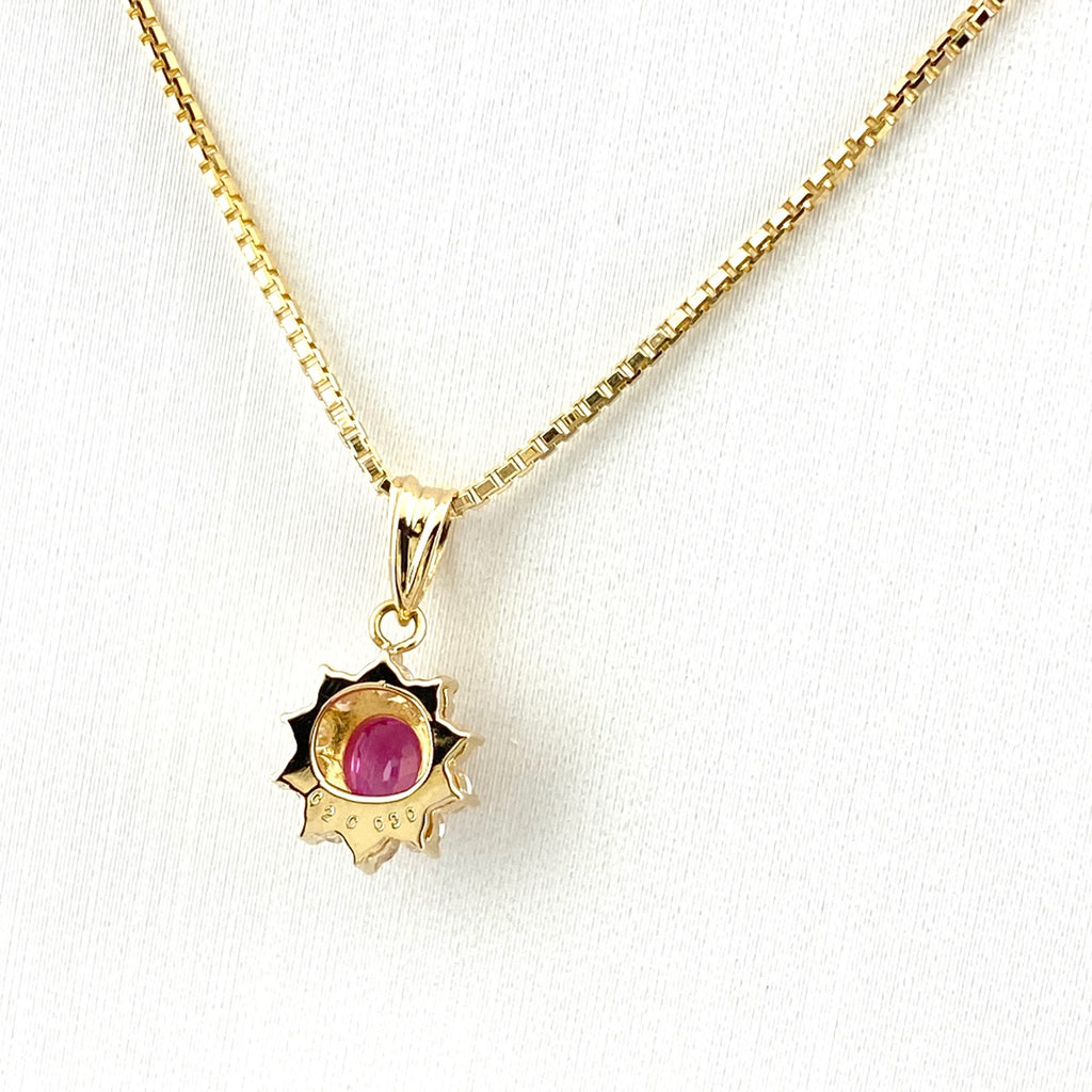 ルビー デザインネックレス YG イエローゴールド ペンダント メレダイヤ ネックレス K18 750 ルビー レディース 【中古】nbjwl
