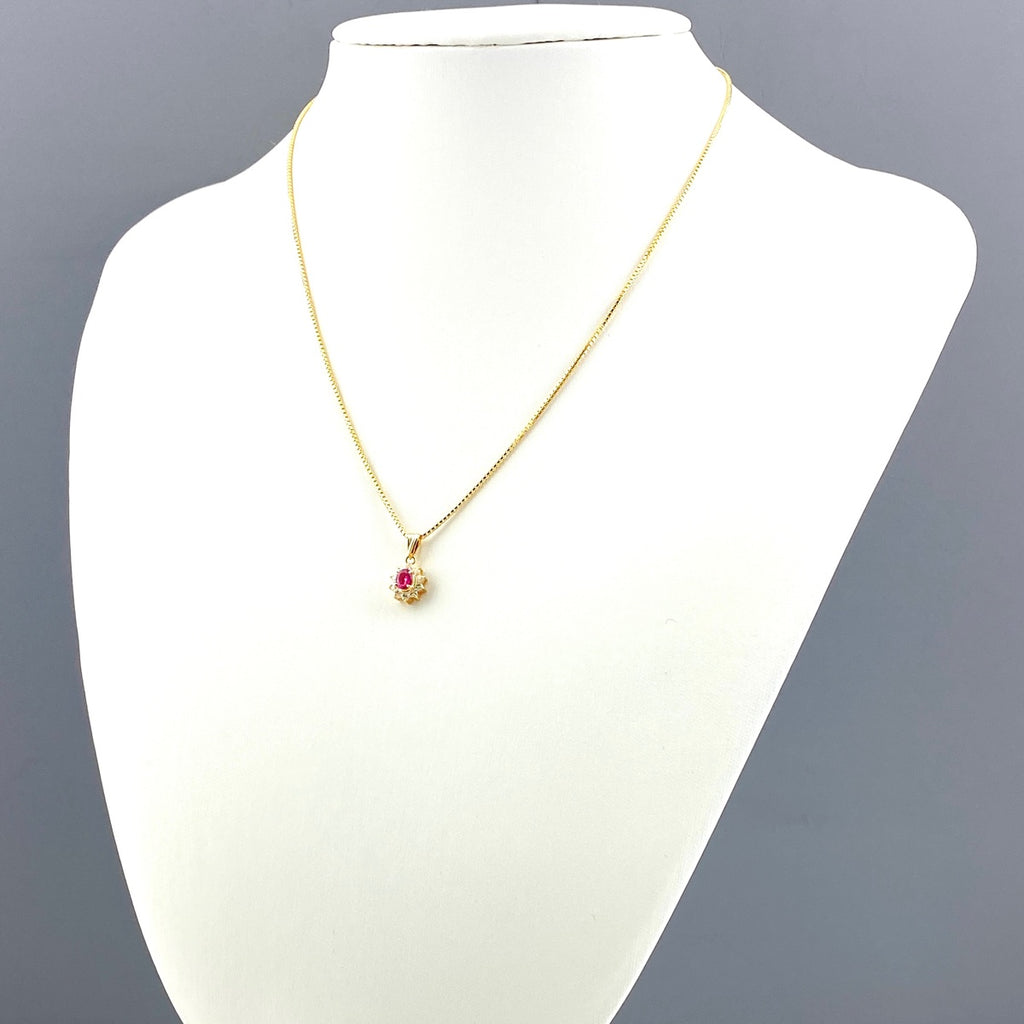 ルビー デザインネックレス YG イエローゴールド ペンダント メレダイヤ ネックレス K18 750 ルビー レディース 【中古】nbjwl