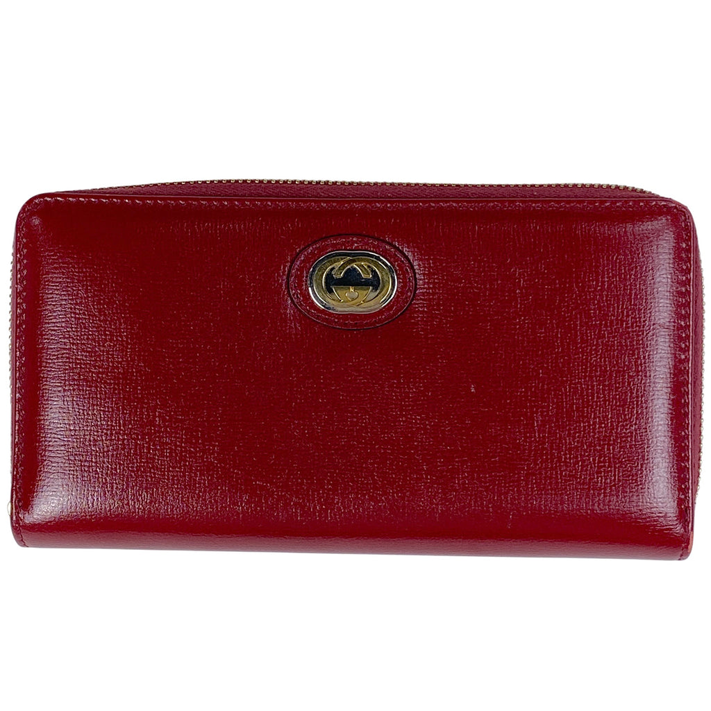 グッチ GGロゴ ラウンドファスナー 長財布 長財布 レザー レッド 598543 レディース 【中古】brbag