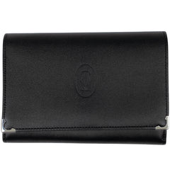 カルティエ マストライン 二つ折り財布 がま口 二つ折り財布 レザー ブラック レディース 【中古】brbag