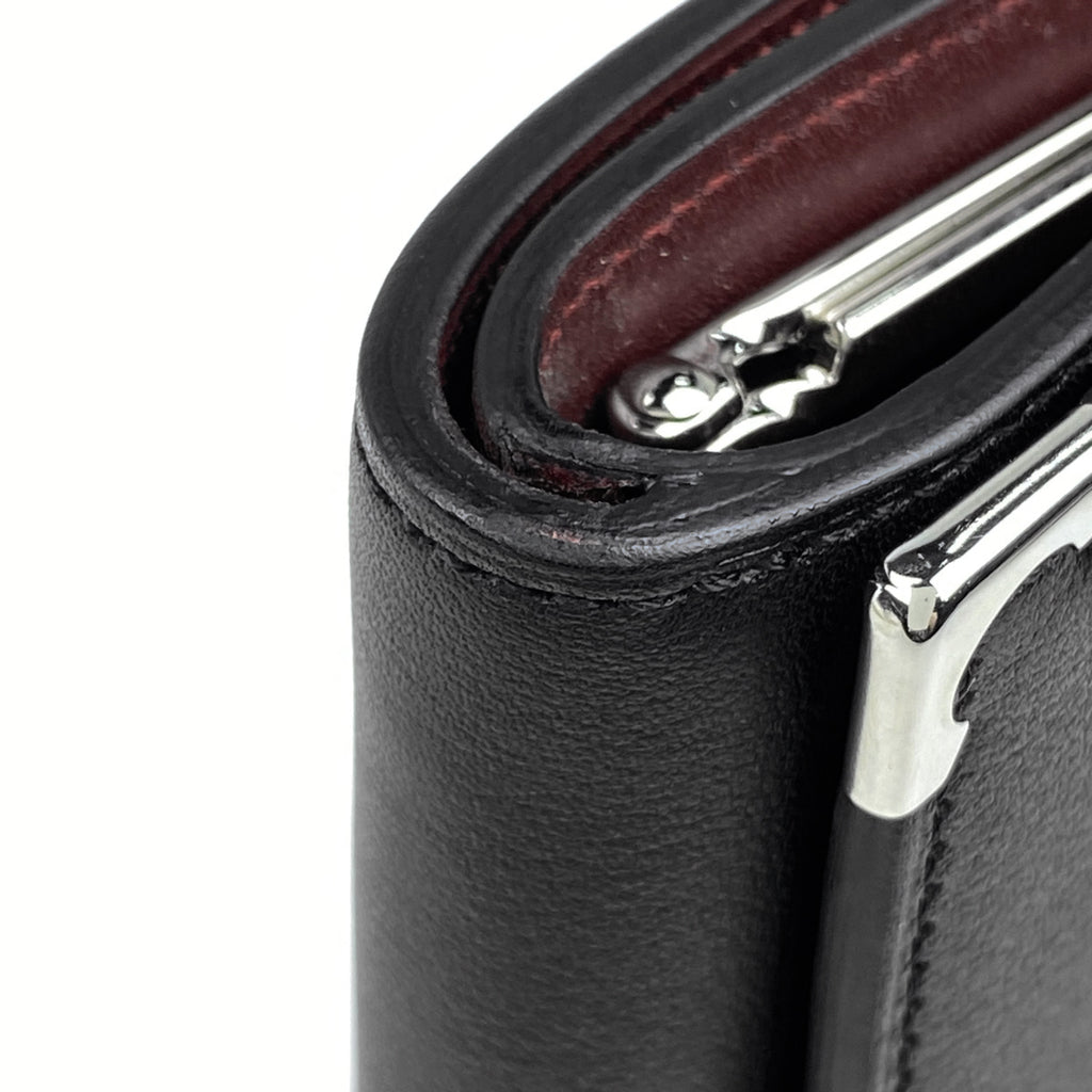 カルティエ マストライン 二つ折り財布 がま口 二つ折り財布 レザー ブラック レディース 【中古】brbag