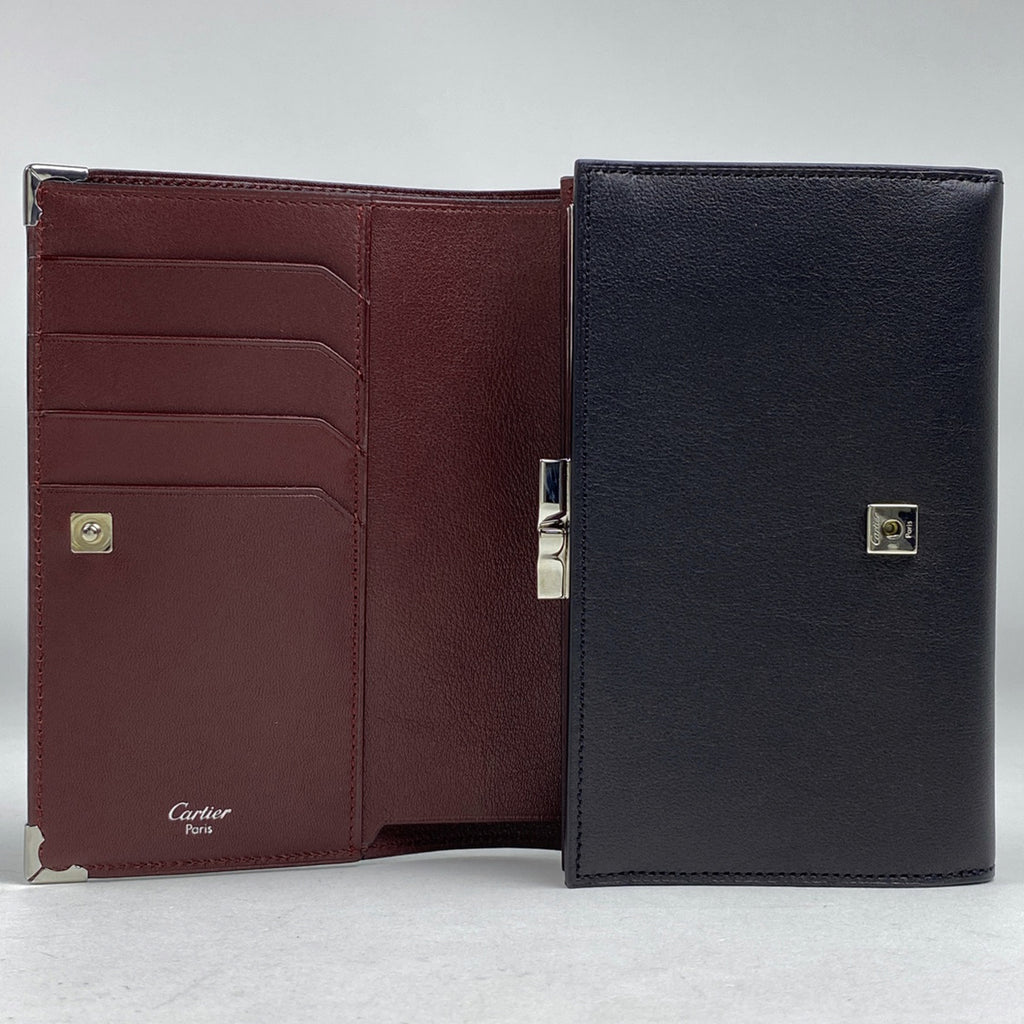 カルティエ マストライン 二つ折り財布 がま口 二つ折り財布 レザー ブラック レディース 【中古】brbag