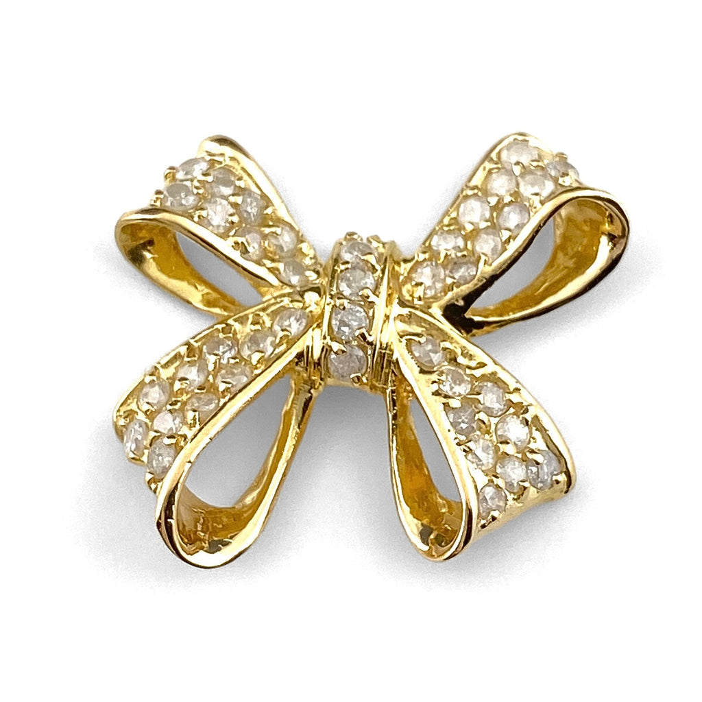 リボンモチーフ ペンダントトップ YG イエローゴールド メレダイヤ ペンダントトップ K18 ダイヤモンド レディース 【中古】nbjwl