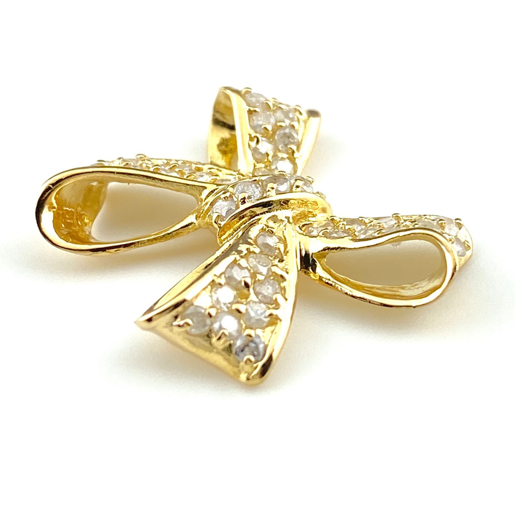 リボンモチーフ ペンダントトップ YG イエローゴールド メレダイヤ ペンダントトップ K18 ダイヤモンド レディース 【中古】nbjwl