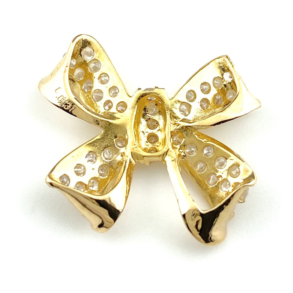 リボンモチーフ ペンダントトップ YG イエローゴールド メレダイヤ ペンダントトップ K18 ダイヤモンド レディース 【中古】nbjwl