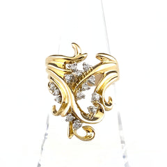 メレダイヤ デザインリング YG イエローゴールド プラチナ 指輪 リング 15号 K18 Pt900 ダイヤモンド レディース 【中古】nbjwl