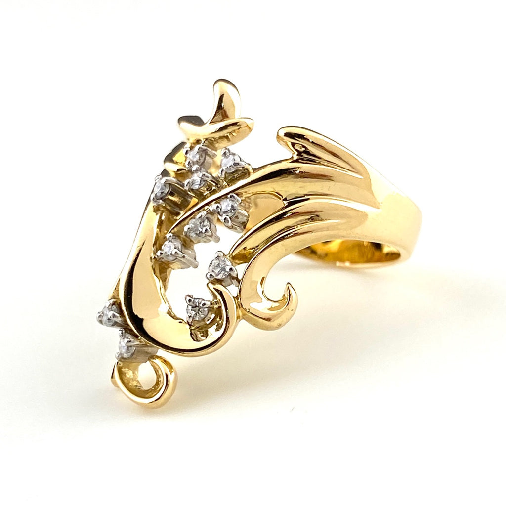 メレダイヤ デザインリング YG イエローゴールド プラチナ 指輪 リング 15号 K18 Pt900 ダイヤモンド レディース 【中古】nbjwl