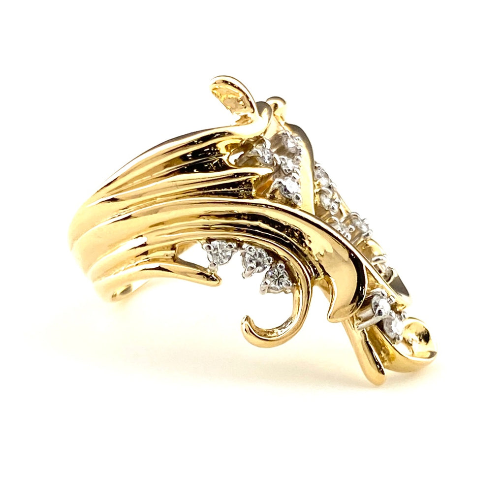 メレダイヤ デザインリング YG イエローゴールド プラチナ 指輪 リング 15号 K18 Pt900 ダイヤモンド レディース 【中古】nbjwl