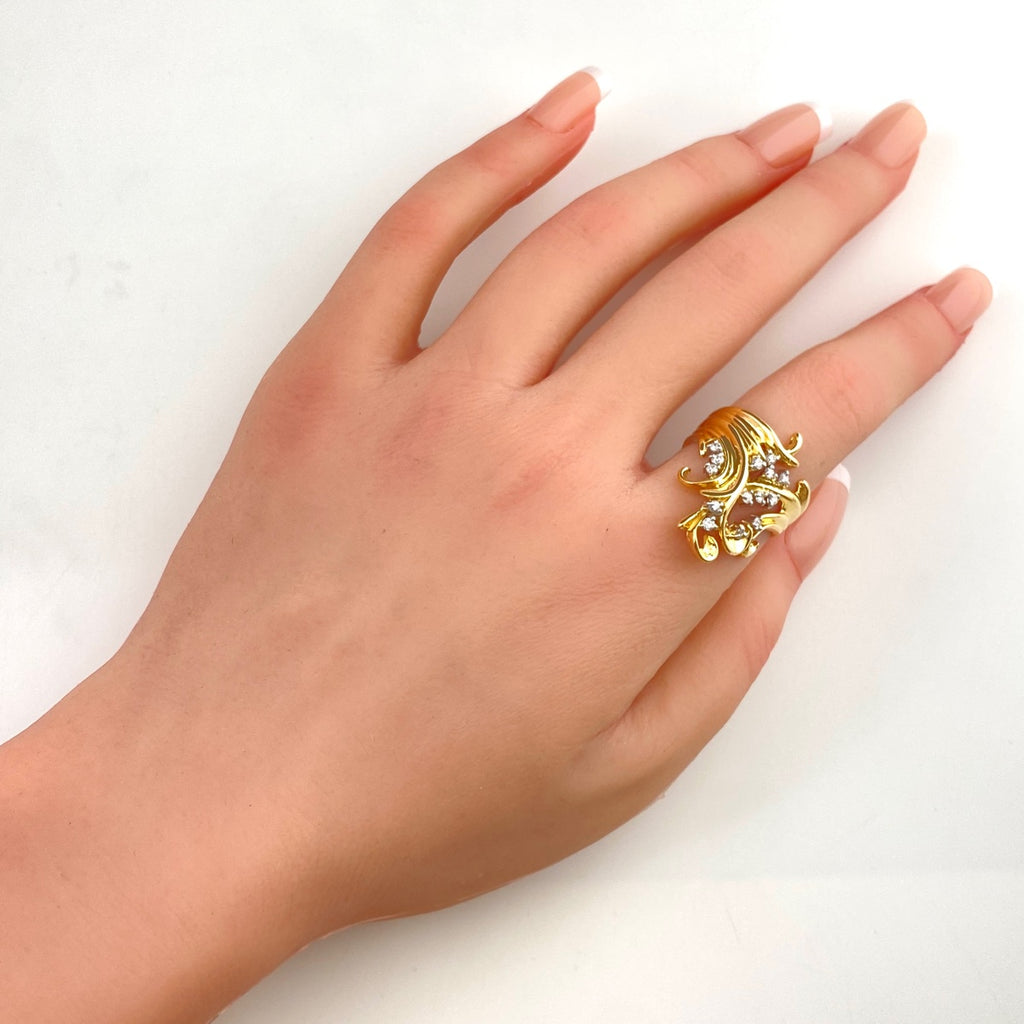 メレダイヤ デザインリング YG イエローゴールド プラチナ 指輪 リング 15号 K18 Pt900 ダイヤモンド レディース 【中古】nbjwl