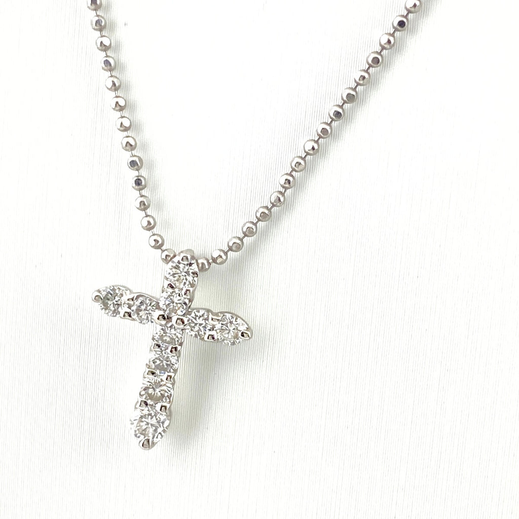 クロスモチーフ デザインネックレス プラチナ ペンダント 十字架 メレダイヤ ネックレス Pt900 Pt850 ダイヤモンド レディース 【中古】nbjwl