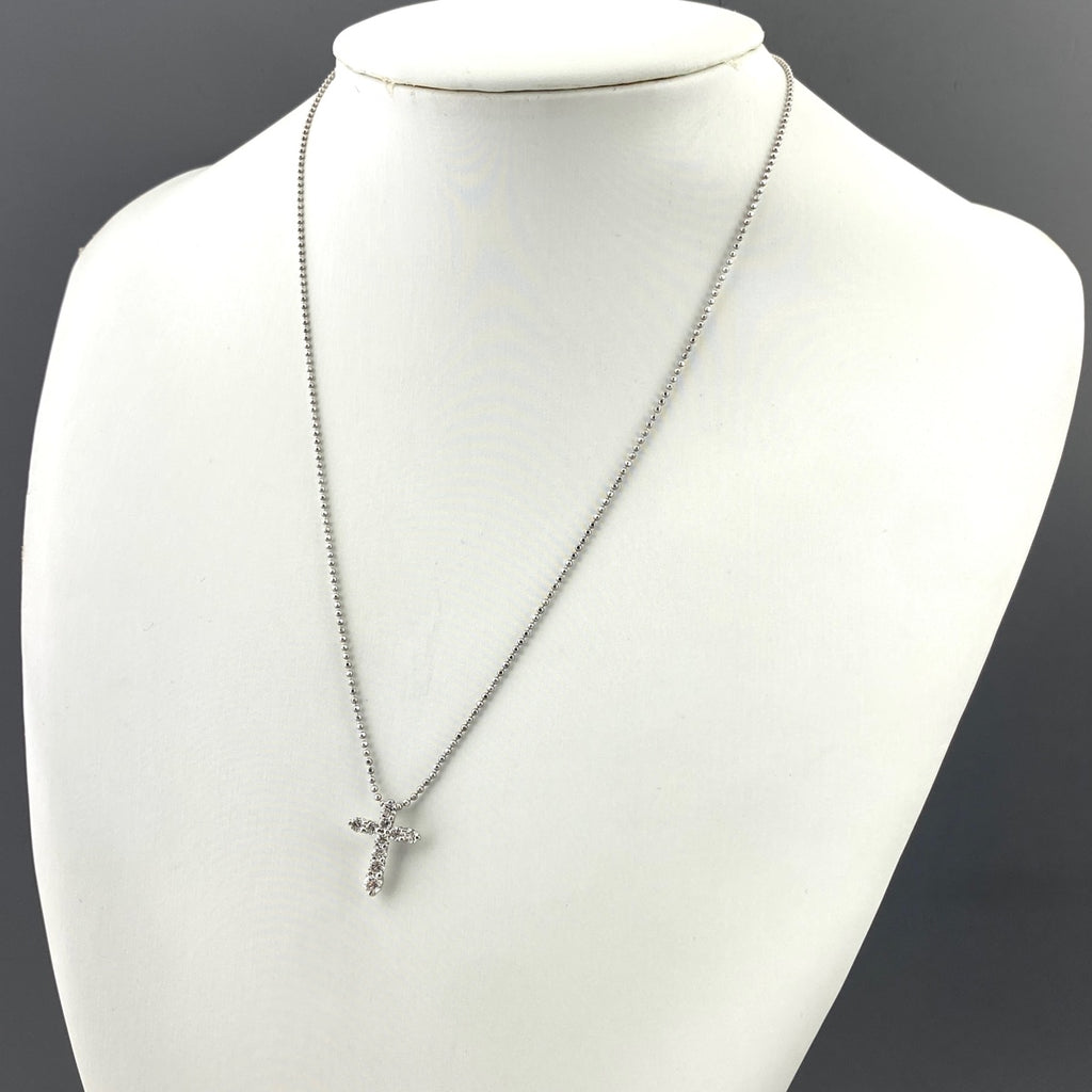 クロスモチーフ デザインネックレス プラチナ ペンダント 十字架 メレダイヤ ネックレス Pt900 Pt850 ダイヤモンド レディース 【中古】nbjwl