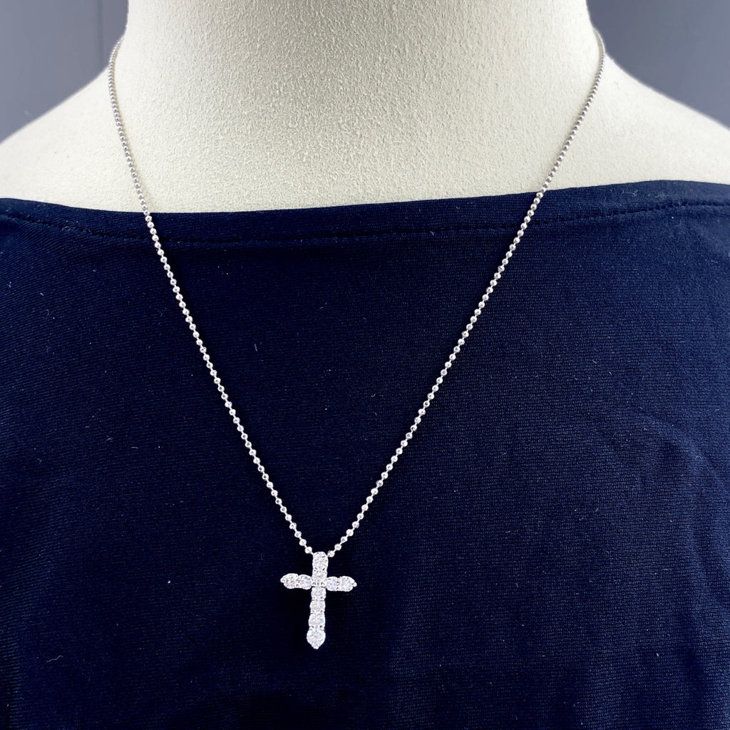 クロスモチーフ デザインネックレス プラチナ ペンダント 十字架 メレダイヤ ネックレス Pt900 Pt850 ダイヤモンド レディース 【中古】nbjwl