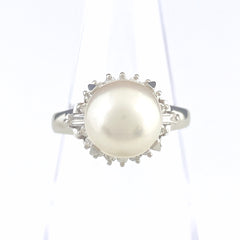 パール デザインリング プラチナ 指輪 メレダイヤ 真珠 リング 9号 Pt900 パール ダイヤモンド レディース 【中古】nbjwl