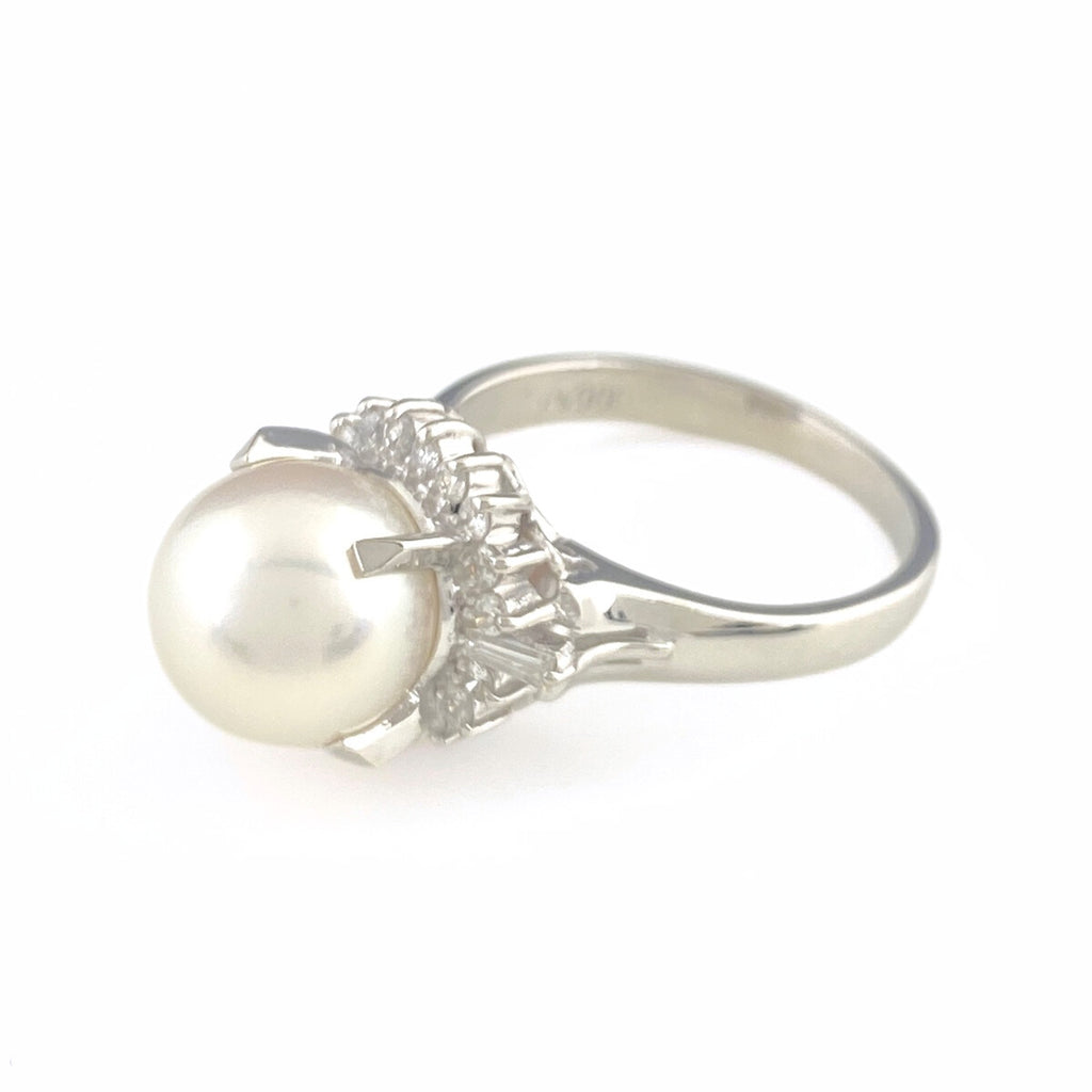 パール デザインリング プラチナ 指輪 メレダイヤ 真珠 リング 9号 Pt900 パール ダイヤモンド レディース 【中古】nbjwl